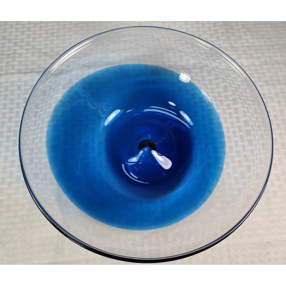 Ikea Stockholm Blue Wave Blown Glass Bowl - 11 .5
